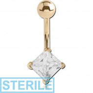 STERILE 18K GOLD SQUARE PRONG SET 5MM CZ NAVEL BANANA WITH HOLLOW TOP BALL