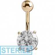 STERILE 18K GOLD ROUND PRONG SET 6MM CZ NAVEL BANANA HOLLOW TOP BALL