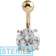 STERILE 18K GOLD ROUND PRONG SET 8MM CZ NAVEL BANANA WITH HOLLOW TOP BALL