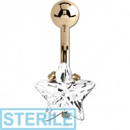 STERILE 18K GOLD STAR PRONG SET 10MM CZ NAVEL BANANA WITH HOLLOW TOP BALL