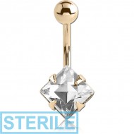 STERILE 18K GOLD SQUARE PRONG SET 8MM CZ NAVEL BANANA WITH HOLLOW TOP BALL