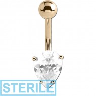 STERILE 18K GOLD INVERTED PEAR PRONG SET 5X7MM CZ NAVEL BANANA WITH HOLLOW TOP BALL