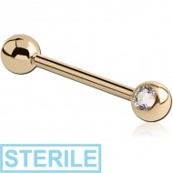 STERILE 18K GOLD SIDE HIGH END CRYSTALS JEWELLED BARBELL
