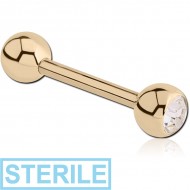 STERILE 18K GOLD JEWELLED BARBELL WITH ONE HOLLOW BALL