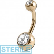 STERILE 18K GOLD DOUBLE HIGH END CRYSTAL JEWELLED CURVED BARBELL