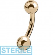 STERILE 18K GOLD CURVED BARBELL WITH HOLLOW BALLS