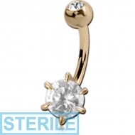 STERILE 18K GOLD ROUND PRONG SET CZ NAVEL BANANA WITH JEWELLED TOP BALL