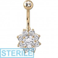 STERILE 18K GOLD FLOWER MULTI CZ NAVEL BANANA WITH JEWELLED TOP BALL