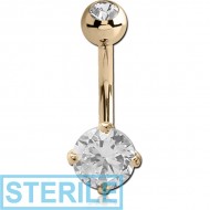 STERILE 18K GOLD ROUND PRONG SET 5MM CZ NAVEL BANANA WITH JEWELLED TOP BALL