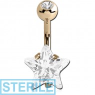 STERILE 18K GOLD STAR PRONG SET 10MM CZ NAVEL BANANA WITH HOLLOW TOP BALL