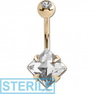 STERILE 18K GOLD SQUARE PRONG SET 8MM CZ NAVEL BANANA WITH JEWELLED TOP BALL