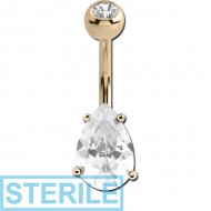 STERILE 18K GOLD PEAR PRONG SET 5X7MM CZ NAVEL BANANA WITH JEWELLED TOP BALL