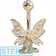 STERILE 18K GOLD CZ FAIRY NAVEL BANANA WITH JEWELLED TOP BALL