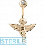 STERILE 18K GOLD CHERUB NAVEL BANANA WITH JEWELLED TOP BALL