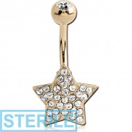 STERILE 18K GOLD MULTI CZ STAR NAVEL BANANA WITH JEWELLED TOP BALL