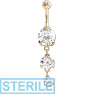 STERILE 18K GOLD FANCY 16 CZ HEART NAVEL BANANA WITH JEWELLED TOP BALL