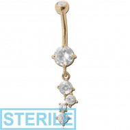 STERILE 18K GOLD DOUBLE JEWELLED NAVEL BANANA WITH CZ CHARM