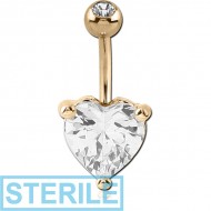 STERILE 18K GOLD EXTERNAL THREADED JEWELLED BANANA HEART WITH JEWELLED BALL