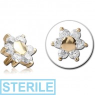 STERILE 18K GOLD FLOWER JEWELLED ATTACHMENT FOR 1.6MM INTERNALLY THREADED PINS