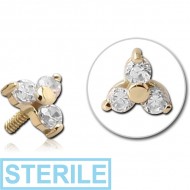 STERILE 18K GOLD CLUB JEWELLED ATTACHMENT FOR 1.6MM INTERNALLY THREADED PINS