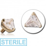 STERILE 18K GOLD PRONG SET CZ TRIANGLE ATTACHMENT FOR 1.6MM INTERNALLY THREADED PINS