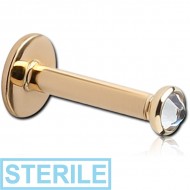 STERILE 18K GOLD INTERNALLY THREADED HIGH END CRYSTAL JEWELLED DISC LABRET