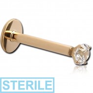 STERILE 18K GOLD INTERNALLY THREADED PRONG SET JEWELLED LABRET