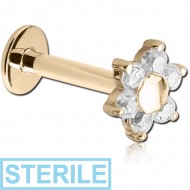 STERILE 18K GOLD INTERNALLY THREADED JEWELLED ATTACHMENT LABRET
