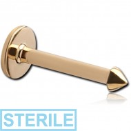 STERILE 18K GOLD INTERNALLY THREADED MICRO LABRET WITH CONE