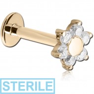 STERILE 18K GOLD INTERNALLY THREADED JEWELLED ATTACHMENT MICRO LABRET