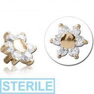 STERILE 18K GOLD FLOWER JEWELLED PUSH FIT ATTACHMENT FOR BIOFLEX INTERNAL LABRET