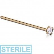 STERILE 18K GOLD 1.5MM PRONG SET JEWELLED STRAIGHT LARGE NOSE STUD