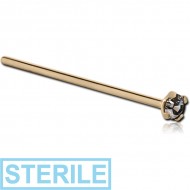 STERILE 18K GOLD STRAIGHT LARGE NOSE STUD WITH 1.35MM PRONG SET BLACK DIAMOND