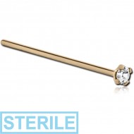 STERILE 18K GOLD STRAIGHT 15MM LARGE NOSE STUD WITH 1.35MM PRONG SET DIAMOND