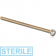 STERILE 18K GOLD STRAIGHT 19MM LARGE NOSE STUD WITH 1.5MM BEZEL SET DIAMOND
