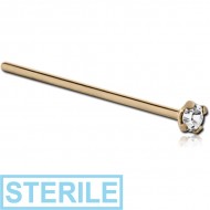 STERILE 18K GOLD STRAIGHT 19MM LARGE NOSE STUD WITH 2.5MM PRONG SET DIAMOND