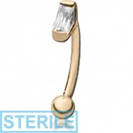 STERILE 18K GOLD PRONG SET BAGUETTE CZ CURVED MICRO BARBELL