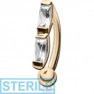 STERILE 18K GOLD PRONG SET 2 BAGUETTE CZ CURVED MICRO BARBELL