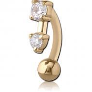 18K GOLD PRONG SET 2 ROUND CZ CURVED MICRO BARBELL