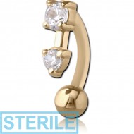 STERILE 18K GOLD PRONG SET 2 ROUND CZ CURVED MICRO BARBELL