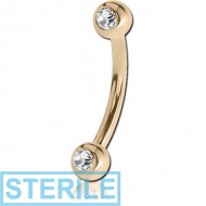 STERILE 18K GOLD DOUBLE SIDE JEWELLED CURVED MICRO BARBELL