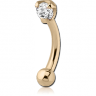 18K GOLD PRONG SET ROUND CZ CURVED MICRO BARBELL