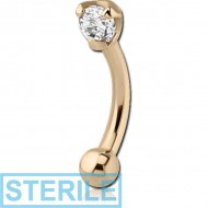 STERILE 18K GOLD PRONG SET ROUND CZ CURVED MICRO BARBELL