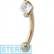 STERILE 18K GOLD PRONG SET SQUARE JEWELLED CURVED MICRO BARBELL