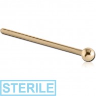 STERILE 18K GOLD STRAIGHT NOSE STUD 12MM