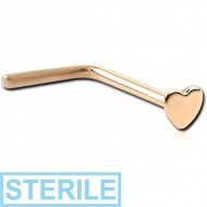 STERILE 18K GOLD HEART 90 DEGREE NOSE STUD