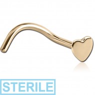 STERILE 18K GOLD HEART CURVED NOSE STUD