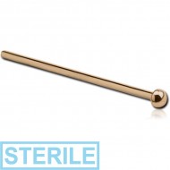 STERILE 18K GOLD HALF BALL STRAIGHT NOSE STUD 12MM