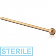 STERILE 18K GOLD HALF BALL STRAIGHT NOSE STUD 15MM