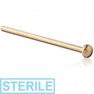 STERILE 18K GOLD DISC STRAIGHT NOSE STUD 12MM